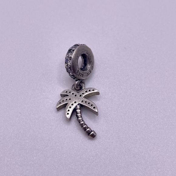 PANDORA Palm Tree Silver Dangle Sterling Silver Charm with Cubic Zirconia - Picture 2 of 2